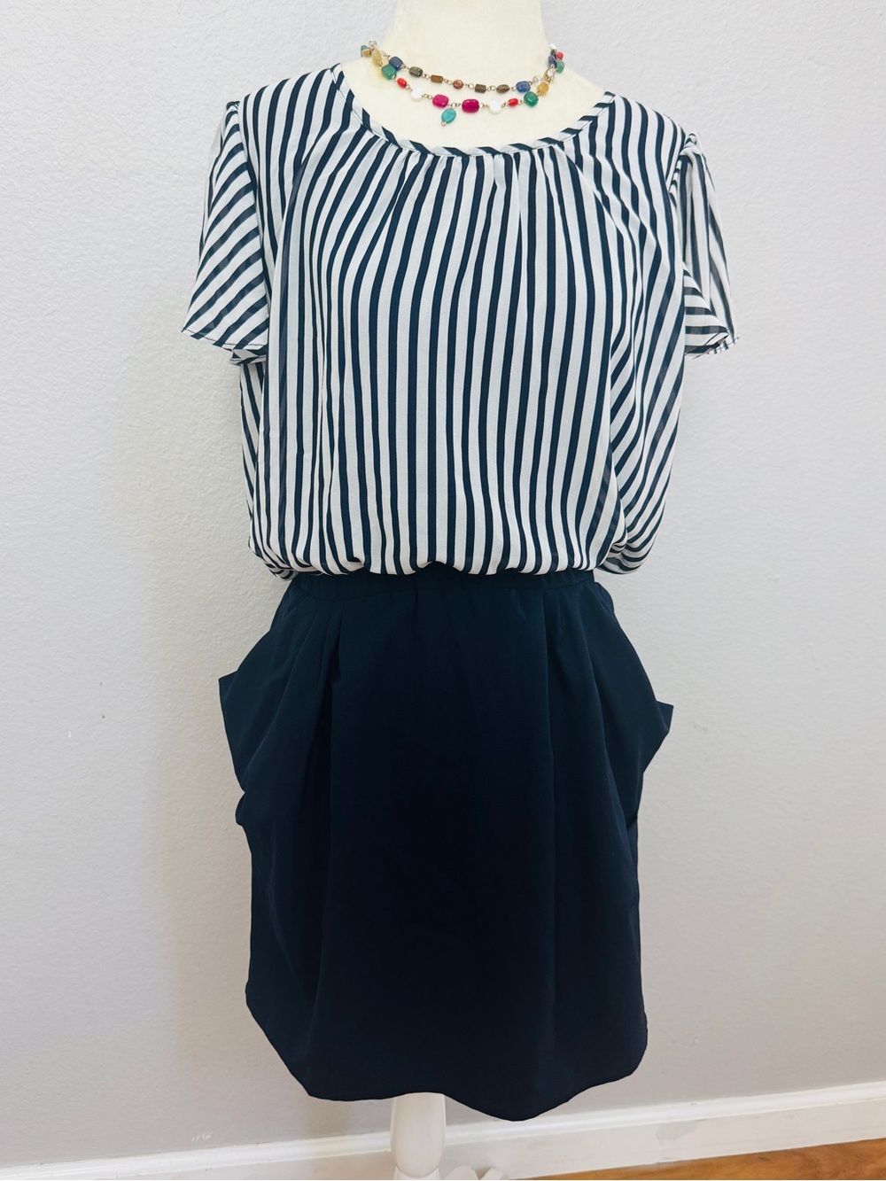 La Chapelle Sport Striped Navy and White Dress Medium